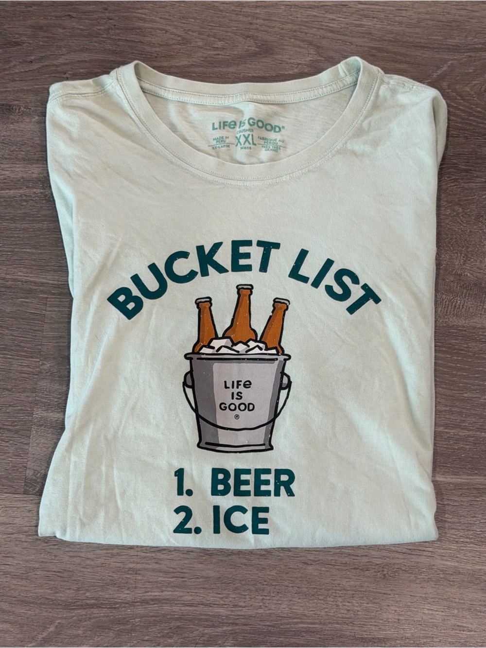 Life is Good Crusher Tee XXL Mens Light Green Beer Bucket List Graphic T-Shirt